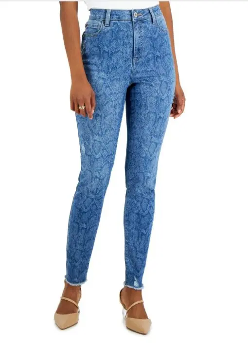 INC Women's High-Rise Snakeskin-Print Skinny Jeans,  Snake Wash 12/31