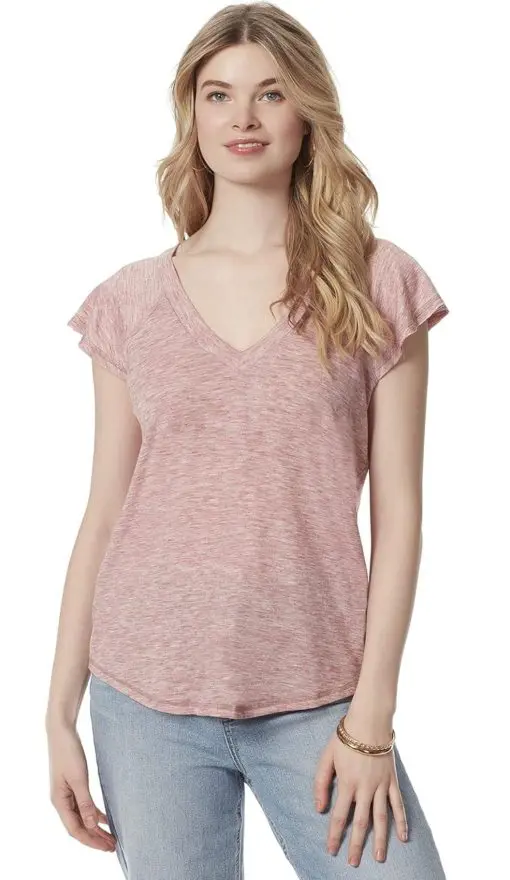 Jessica Simpson Womens Gracie Flutter Sleeve V-Neck T-Shirt XL