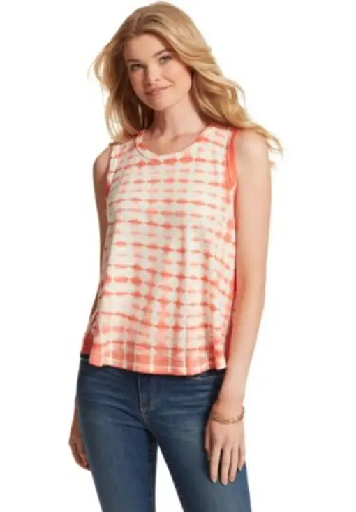 JESSICA SIMPSON Womens Orange Tie Dye Sleeveless Crew Neck Tank Top Juniors M