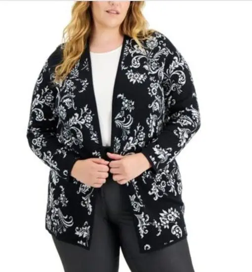 Jm Collection Plus Size Open-Front Cardigan,  - Deep Black Combo 3X