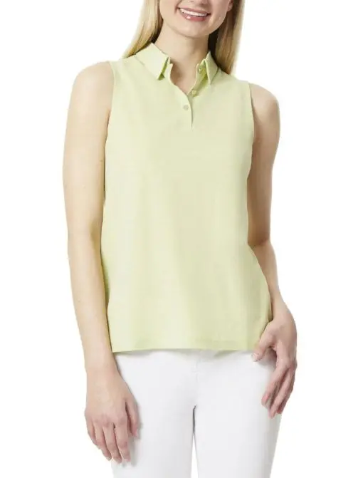 JONES NEW YORK Womens Green Heather Sleeveless Collared Top XS