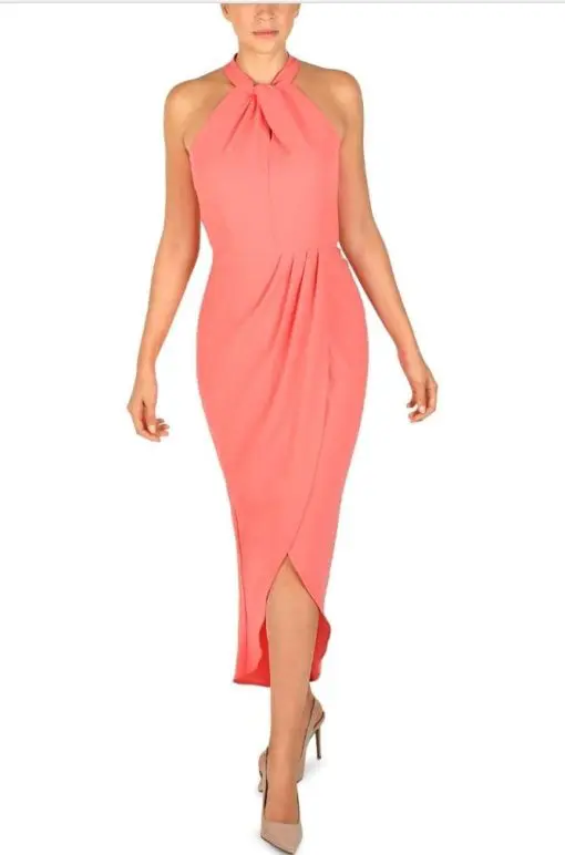 Julia Jordan Knot-Neck Tulip-Hem MIDI Dress - Melon 2