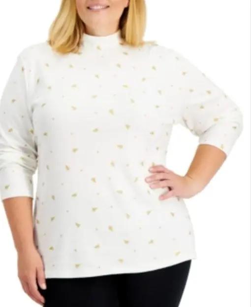 Karen Scott Plus Size Metallic Tree-Print Top,  2X