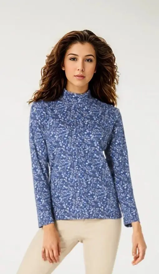 Karen Scott Printed Mock-Neck Top, Intrepid Blue Small