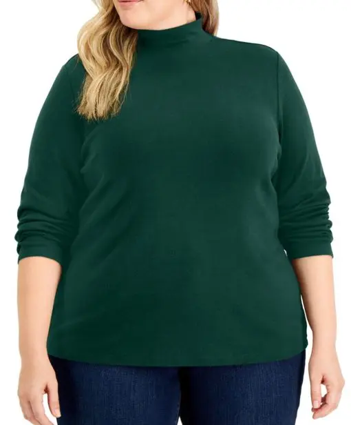 Karen Scott Women S Mock Neck Top Green Size 3XL