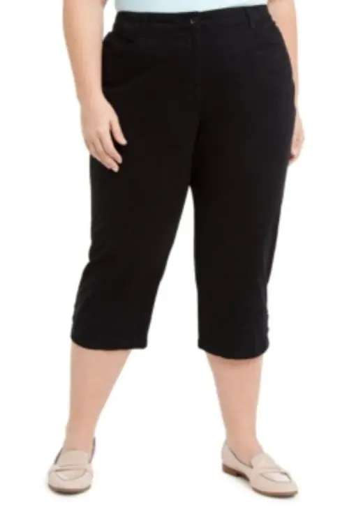 Karen Scott Womens Plus Stretch Tummy Control Capri Pants Black 22W