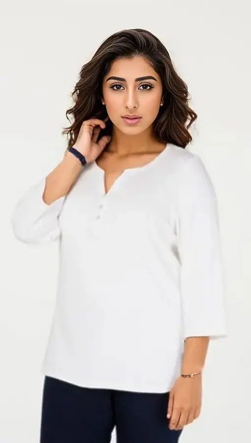 KAREN SCOTT Womens White Cotton 3/4 Sleeve Split Top Size 0X