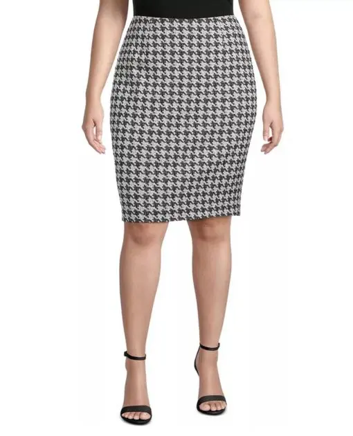 Kasper Plus Size Houndstooth Jacquard Slim Skirt 20