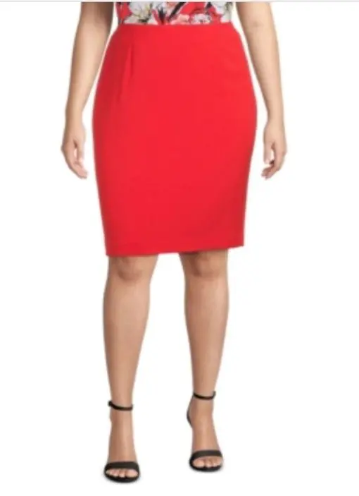 Kasper Womens Pencil Skirt Plus Solid Back Zip Knee Length Red 22W