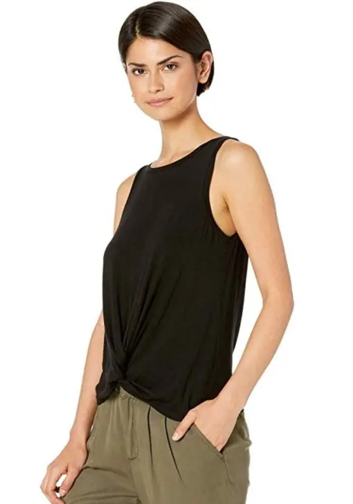 Kensie Black Sleeveless Knot Front Top L