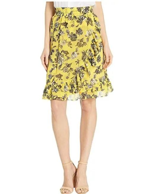 Kensie Canary Com Rose Print Mini Skirt L