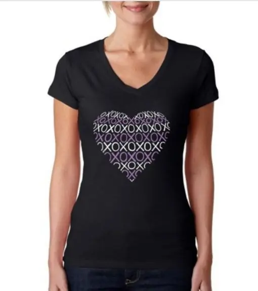 LA Pop Art Women S Word Art V-Neck T-Shirt - XOXO Heart L