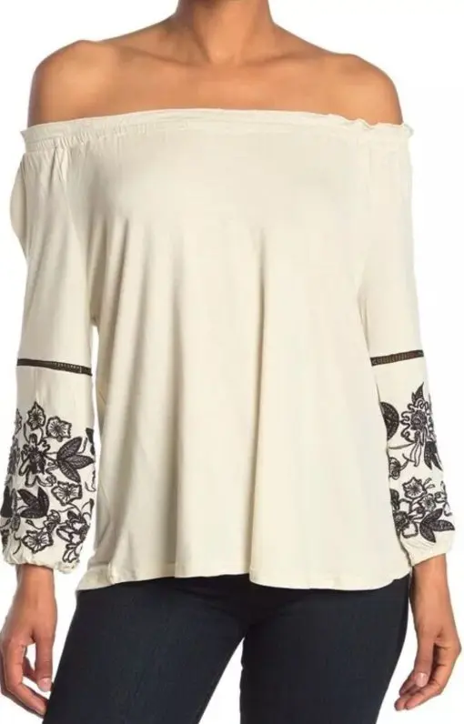 LIV Los Angeles Embroidered Off-the-shoulder Peasant Blouse In White size 2X