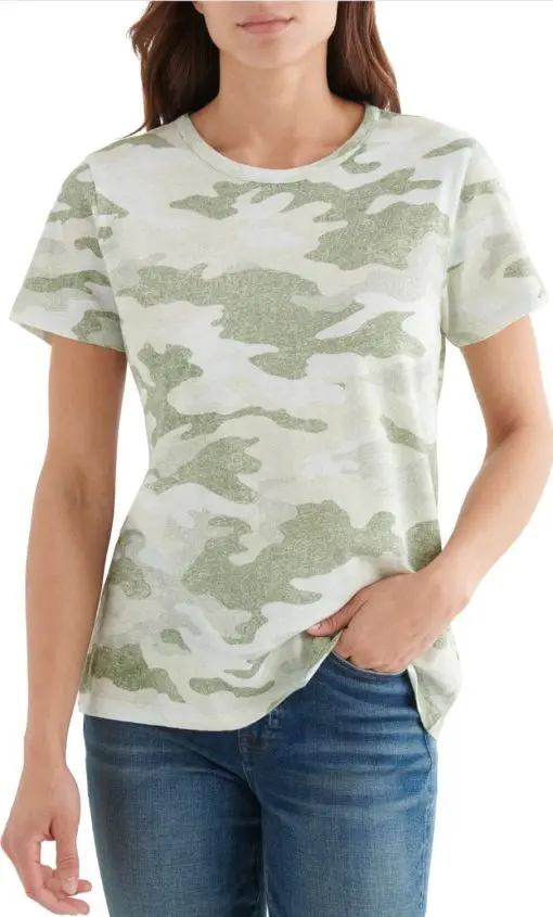 Lucky Brand the Essential Crew Camo top L