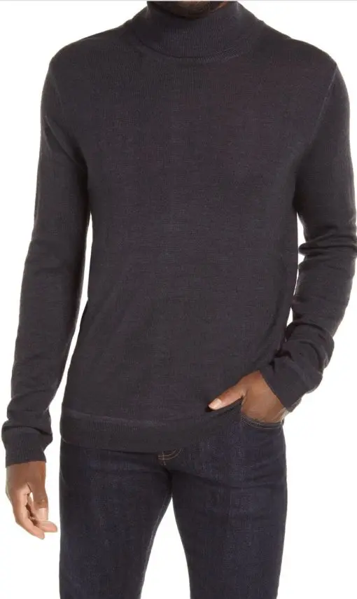 Men's Merino Wool Garment Dye Turtleneck Sweater, Size XX-Large - Black