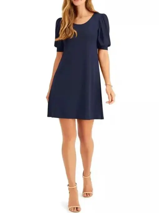 MSK Petite Puff-Sleeve Sheath Dress Navy Size PM.