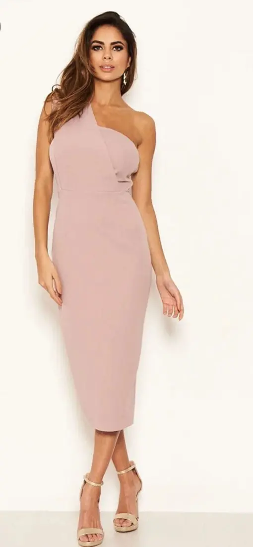 Mushroom One Shoulder Wrap Midi Dress - AX Paris US 10