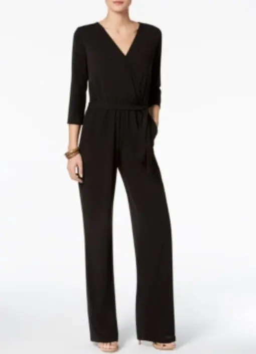 Ny Collection Petite 3/4 Sleeve Belted Wide Leg Jumpsuit - Black PXL