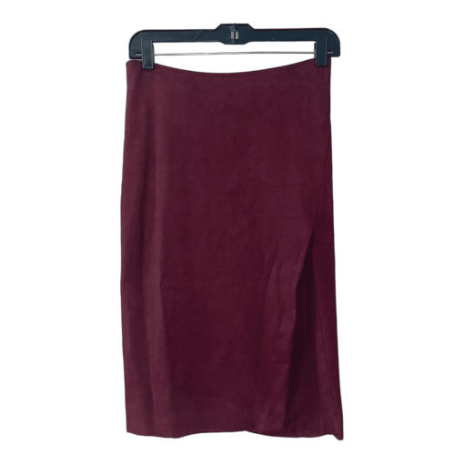 Olivaceous Red Burgundy Suede Velvet Midi Slit Skirt Size S