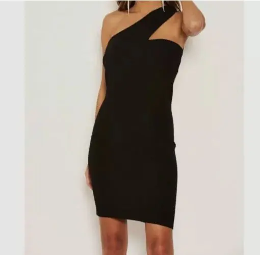 Paris Women's Solid Black One Shoulder Cutout Mini Bodycon Dress Size 12