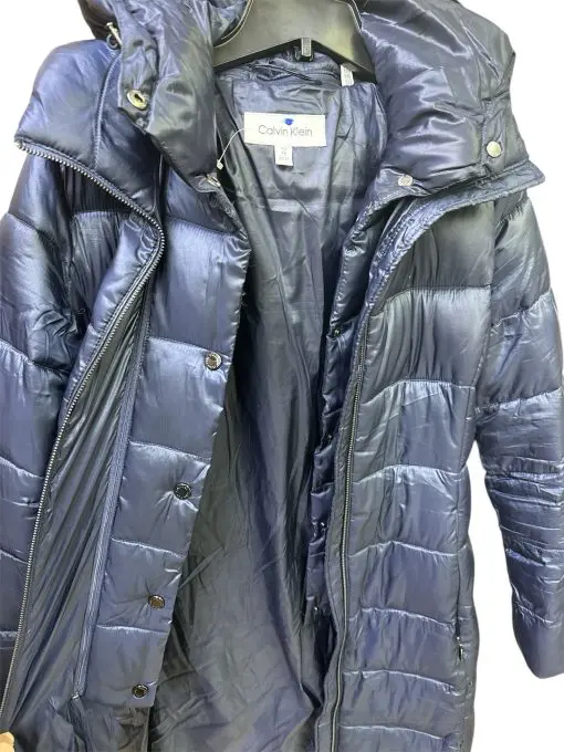 NWOT Calvin Klein Women's Shine Bibbed Hooded Packable Puffer Coat,- Shine Dark Indigo XS - Image 3