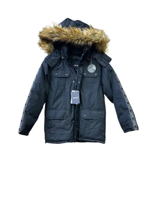 DKNY Big Boys Faux-Fur Parka Black L(14/16)