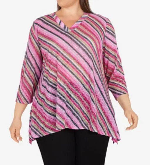 Plus Size Diagonal Stripe V-neck Top

PL