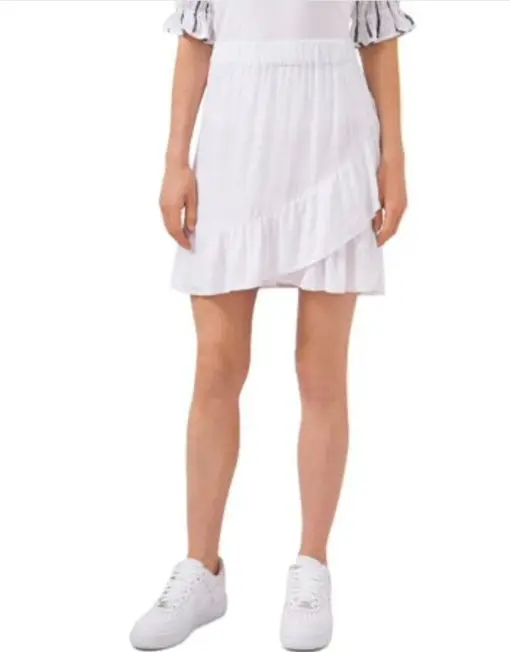 RILEY&RAE Womens White Ruffled Above the Knee Faux Wrap Skirt L