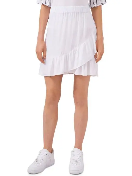 RILEY&RAE Womens White Ruffled Crossover Above The Knee Faux Wrap Skirt S