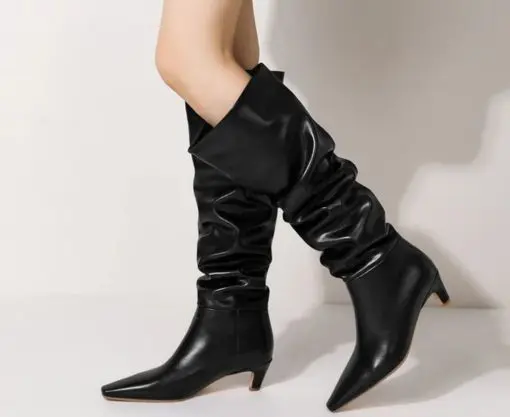 Sexy Women Pleated Knee Boots Fashion Loose Folds 39