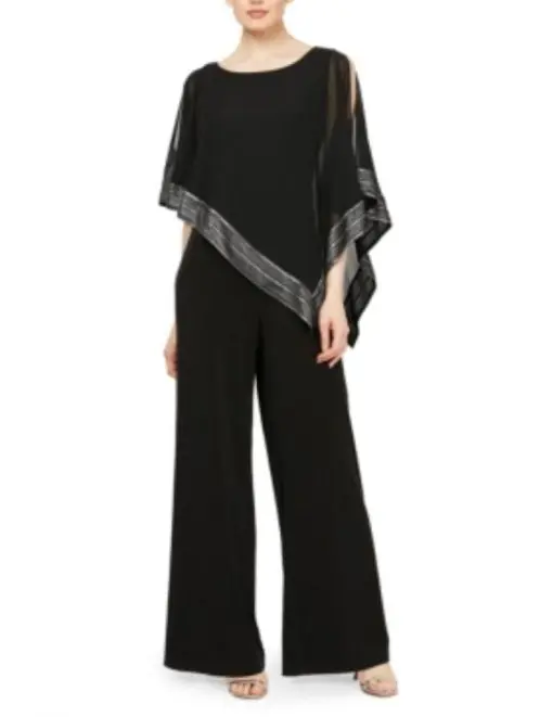 Sl Fashions Asymmetrical Cape Jumpsuit - Black 6