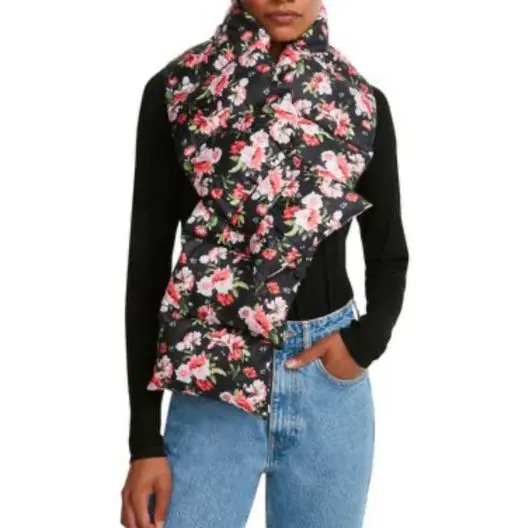 Steve Madden Womens Puffer Scarf Black Foral OS