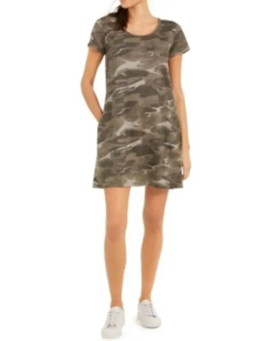 Style & Co Cotton Camo-Print T-Shirt Dress, XL