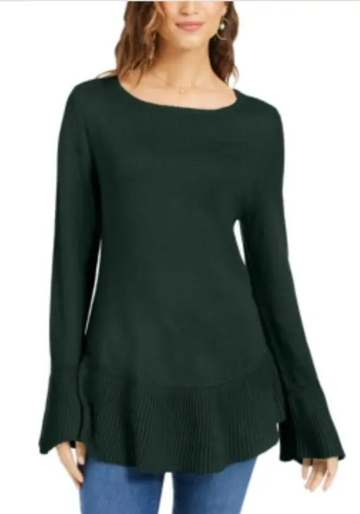 Style & Co Ruffle Hem Knit Sweater - Huntress Green XL