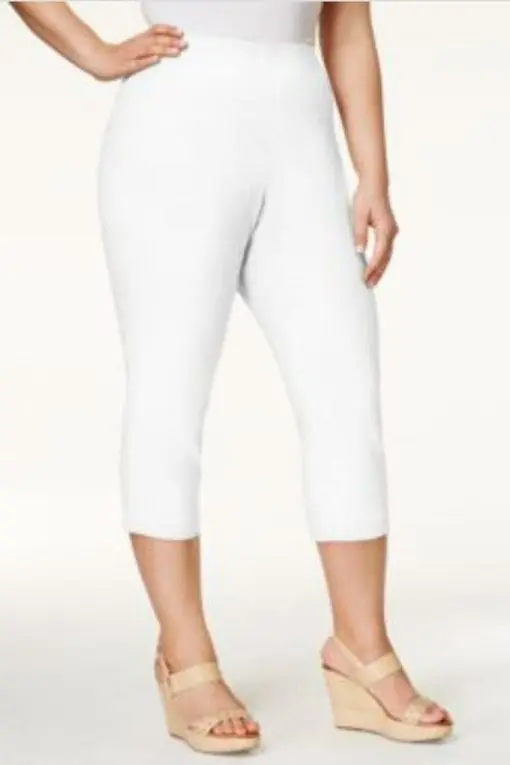 Style & Co. Womens Plus Twill Comfort Waist Capri Pants White 18W