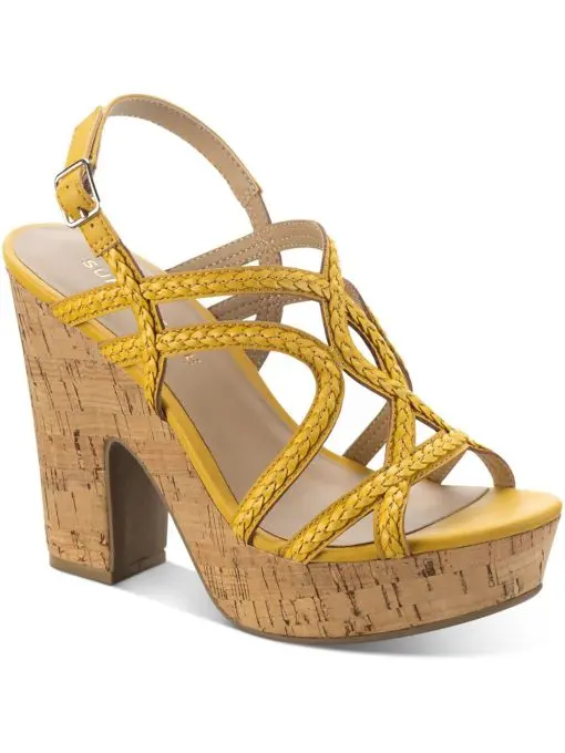 SUN STONE Womens Yellow 1-1/2" Platform Strappy Adjustable Nadiya Round Toe Block Heel Buckle Dress Sandals 7.5