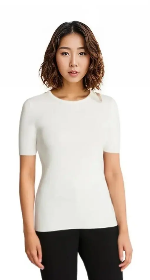 Tahari Asl Solid Crewneck Top - White L