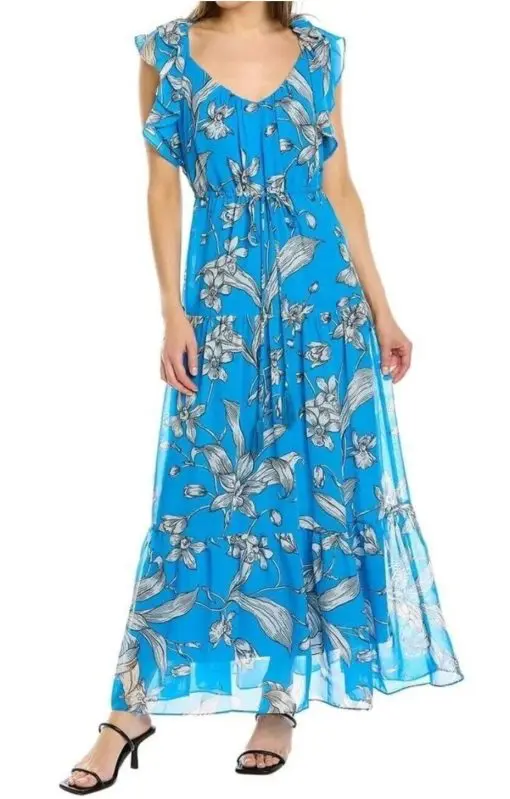 Taylor Blue Floral Tier Ruffle Maxi Dress 4