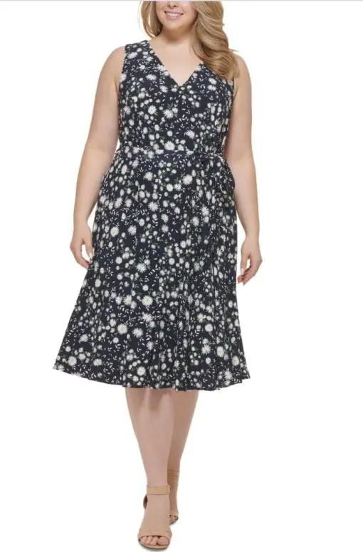 Tommy Hilfiger Plus Size Floral-Print Fit & Flare Dress - Sky Captain/ivory 20W