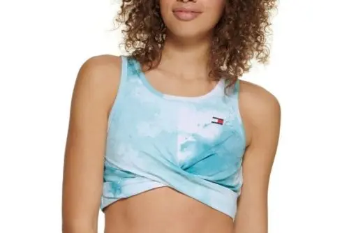 Tommy Hilfiger Sport Twist-Front Cropped Top - Turquoise Tonic XS