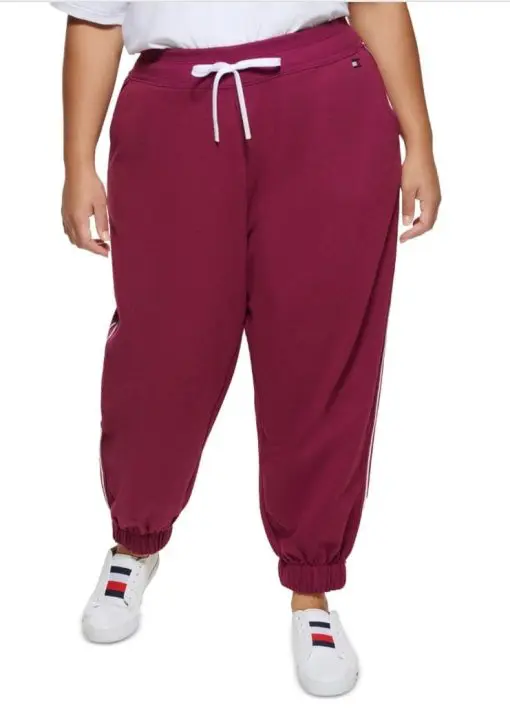 Tommy Hilfiger Sport Womens Burgundy Pocketed Tie High Waist Sweatpants Logo Graphic Boyfriend Pants Plus 3X