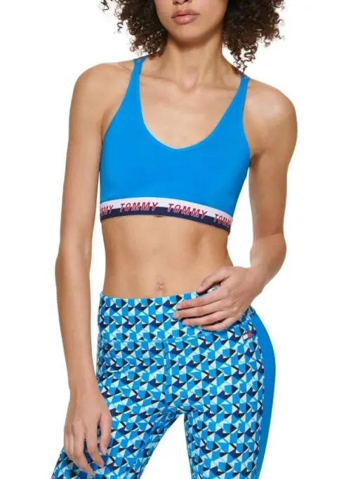 Tommy Hilfiger Women S Strappy Logo Band Low Impact Sports Bra Blue Size XX Large