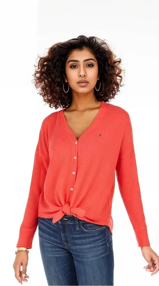 Tommy Hilfiger Women's Long Sleeve with Buttons Sweater Coral Size XX-Large