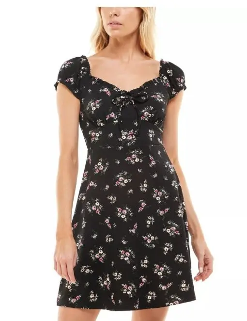 Ultra Flirt Junior's Floral Print Mini Dress Black l