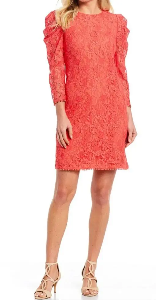 Vince Camuto Coral Puffed Shoulder 3/4 Sleeve Lace Sheath Dress, Size 6, New