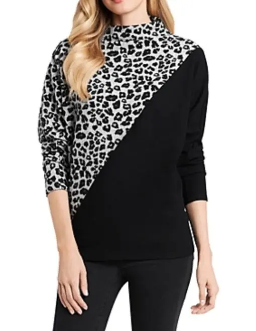 Vince Camuto Womens Black Color Block Dolman Sleeve Mock Neck Top L