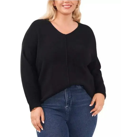 Vince Camuto Womens Ribbed Trim Knit Shirt V-Neck Sweater Top Plus SIZE2x