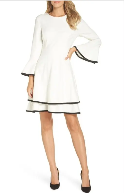 Women's Eliza J Bell Sleeve Fit & Flare Dress, Size 8 - Ivory