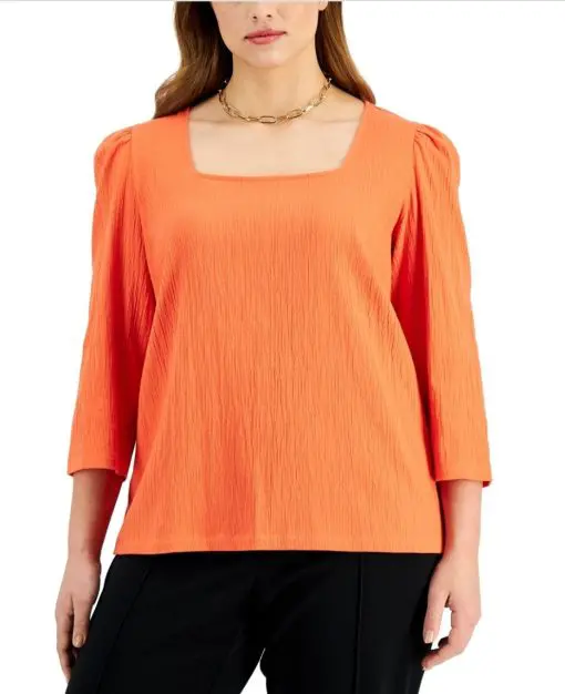 Womens Gathered Square-Neck Pullover Top 1X