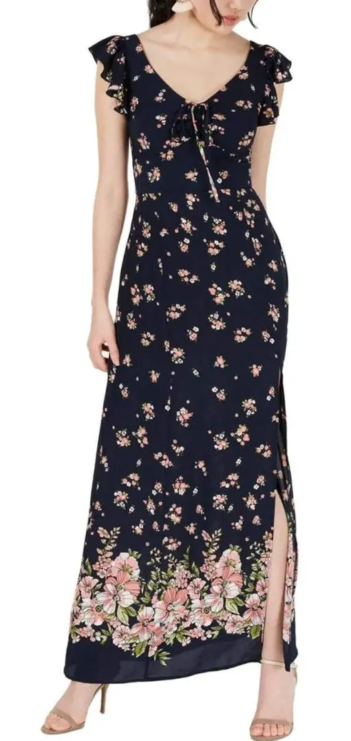 Womens Juniors Floral Crepe Casual Dress Navy SIZE3